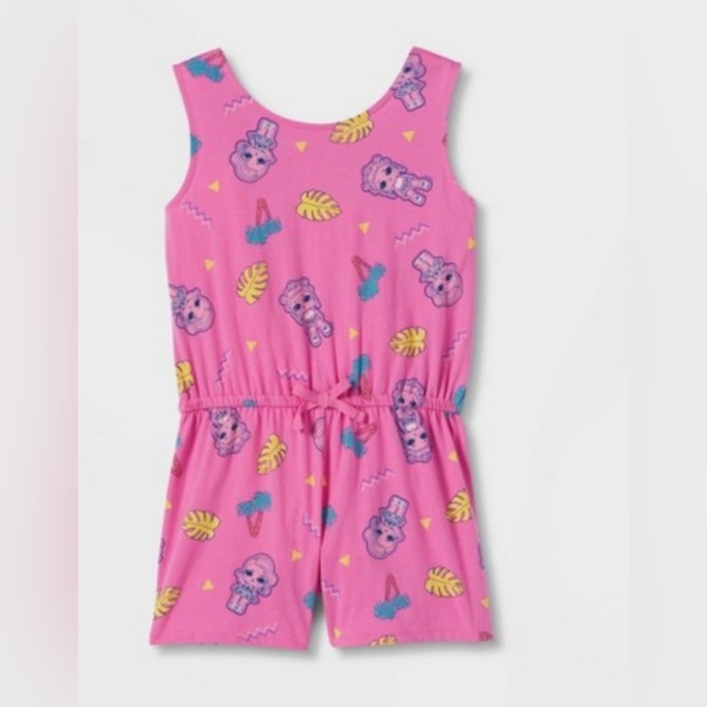 NWT Girls L.O.L. Surprise! Romper Pink L One-Piece‎ New Mad Engine Solid Bow